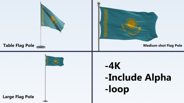 Kazakhstan Flag Pole Pack 4k-Loop