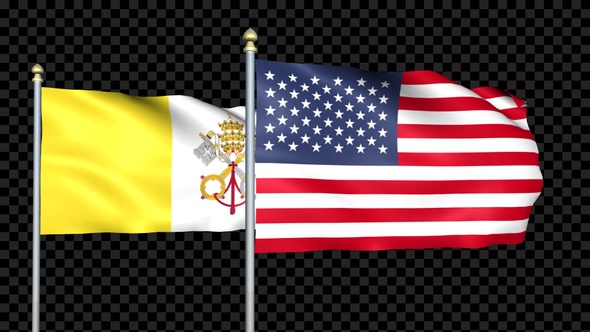 Vatican City - Holy See And United States Two Countries Flags Waving