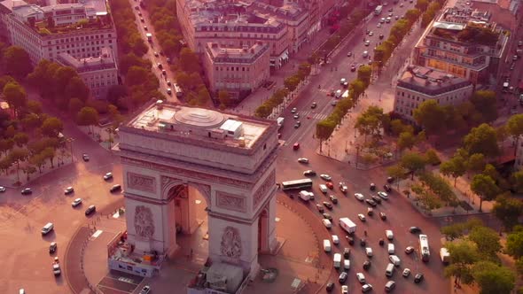Aerial view to Arc of Triomphe and the city, Paris, France