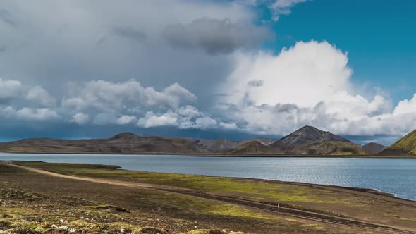 Clouds Move Over the Beautiful Landscape of Iceland