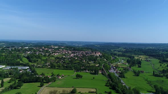 Belves village in Perigord in France seen from the sky