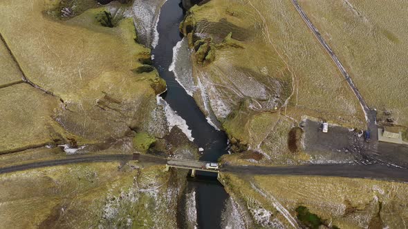 Drone Flight Over Landscape And Fjaorargljufur Canyon