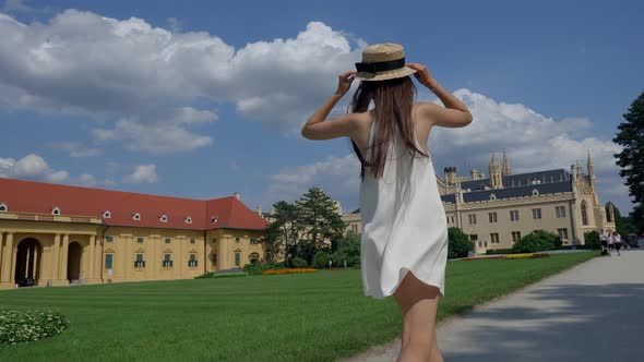 Sightseeing of Lednice Palace in Czech Republic in Summer