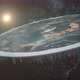 Flat Earth in cosmos. Close-up of flat Earth fast rotating in space. Antarctica as an ice wall. 3D - VideoHive Item for Sale