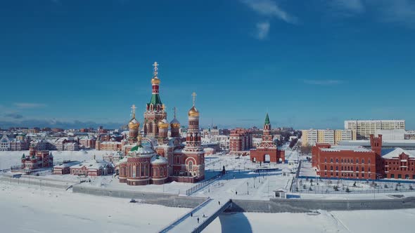 Aerial View Of The Kremlin And The Cathedral In Winter Yoshkar Ola