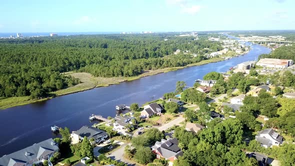 Aerial view on intercoastal waterway in Little River of South Carolina