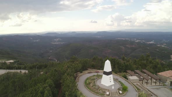 Aerial drone view of Geographical center Picoto Melrica Centro Geodesico of Portugal in Vila de Rei