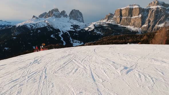 FPV POV of Alpine Skiing in Dolomites Italy