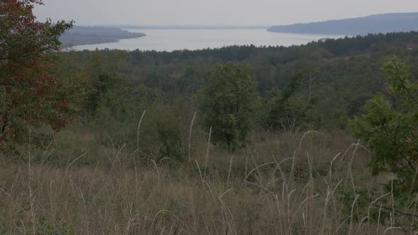 Danube river as border between Serbia and Romania 4K 2160p UHD panning  footage - Serbian side river