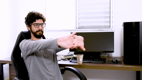 Male Arm Stretching exercise  at Home Office