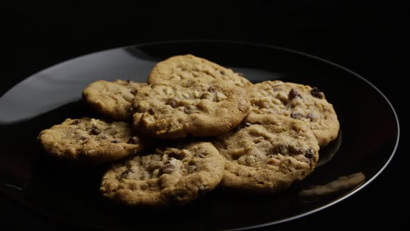 Cinematic, Rotating Shot of Cookies on a Plate 