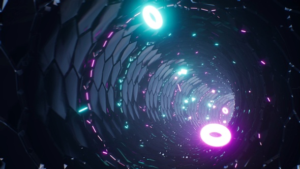 Abstract 4K Sci Fi Glowing Shapes Tunnel Loop 02