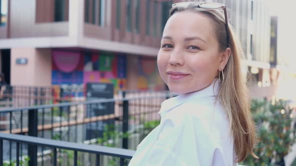 Young Beautiful Business Woman in White Shirt Close Up Portrait