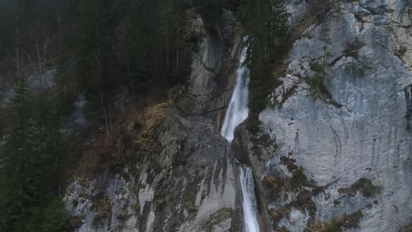 Aerial video of a waterfall in the Lucerne canton of Switzerland