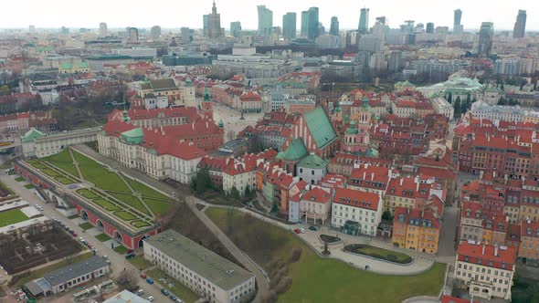 Aerial View of Warsaw Skyline with Old Town