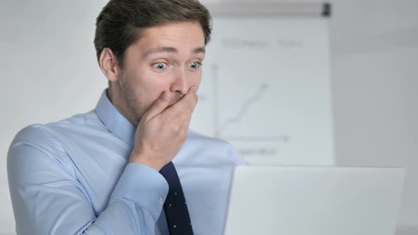 Wow, Close Up of Surprised Young Businessman at Work