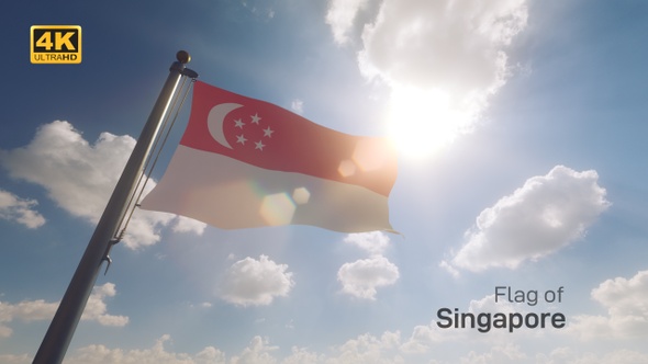 Singapore Flag on a Flagpole V2 - 4K