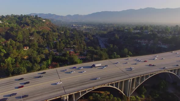 Aerial Of A Freeway And Bridge