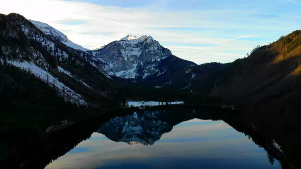 Beautiful view on the lake langbathsee and mountains drone video