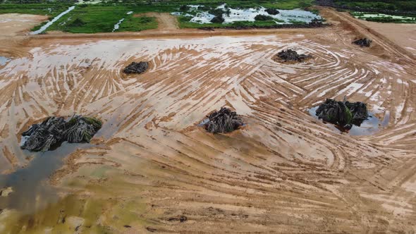 Yellow soil after raining at land clearing