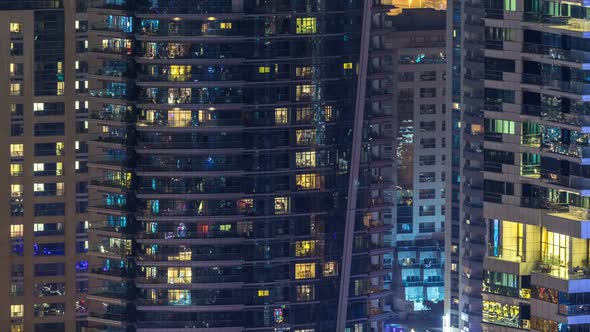 Glowing Windows of Skyscrapers at Evening Timelapse