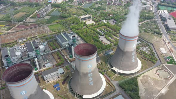 Thermal power station during sunset