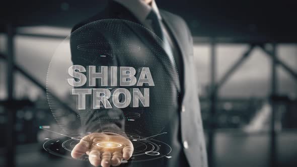 Businessman with Shiba Tron Hologram Concept