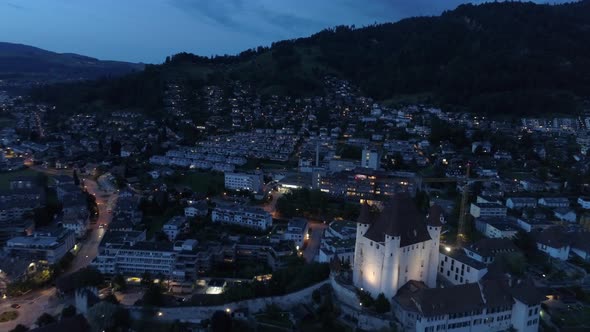 Aerial of Thun City at Dusk Bern Switzerland