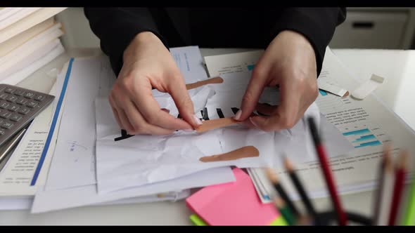 Manager Hands Holding Bandaid Paper Contract Closeup  Movie