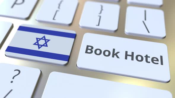 BOOK HOTEL Text and Flag of Israel on the Buttons alt
