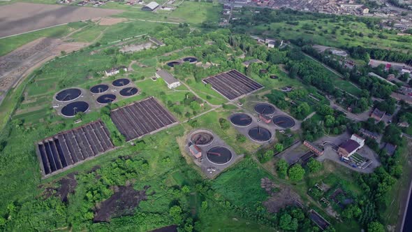 Massive Complex of Sewage Cleaning Plants in a Top View