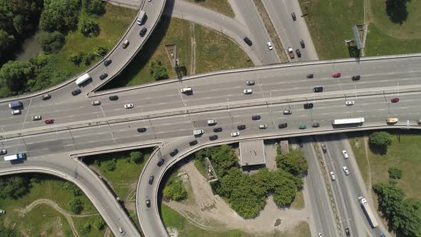 Top down aerial view of Road junction with car traffic in a city 11