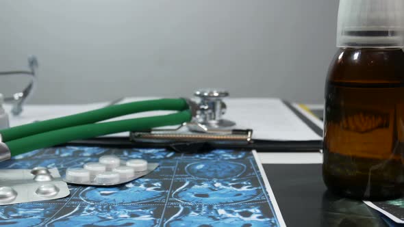 Medical Papers On The Desktop In A Modern Hospital