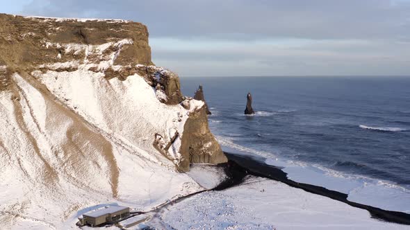 Reynisdrangar Columns and the Black Sand Beach in Iceland