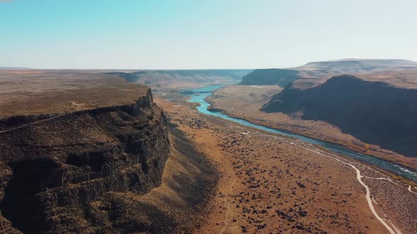 Aerial Drone View Flight Over the Canyon Snake River Canyon Idaho