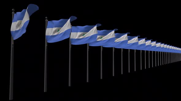 Row Of Nicaragua Flags With Alpha 2K