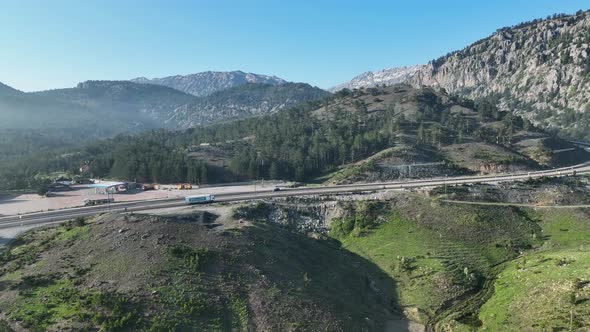 The road is high in the mountains aerial view 4 K Turkey