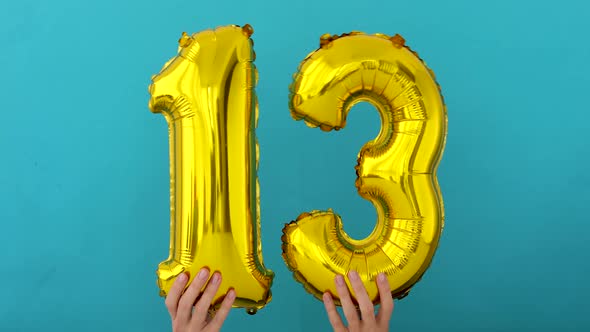 Gold Foil Number 13 Celebration Balloon