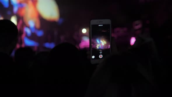 People Use Smart Phones Record Video at Music Concert Event Girl Singer Audience