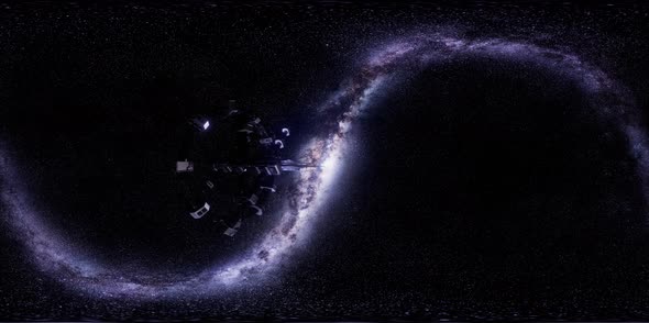 Vr 360 Futuristic Spaceship Flying in Space with Mily Way alt