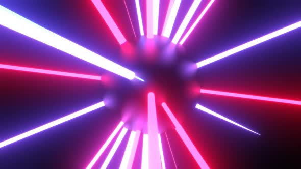Moving Laser Beam Rays on Futuristic Neon Glow Light Ball Flashing - 4K