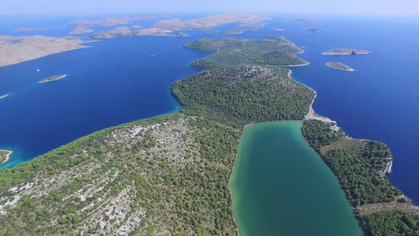 Flying above the famous salty lake on the Croatian shoreline