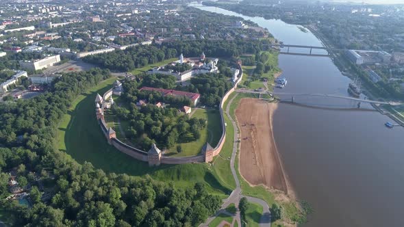 Aerial of Sophia Cathedral and Novgorod Kremlin