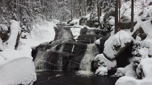 Winter waterfall (Aerial view)