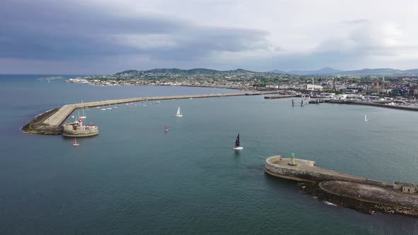 Aerial View of Sailing Boats, Ships and Yachts in Dun Laoghaire Marina Harbour, Ireland