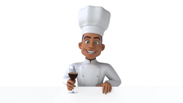 Fun 3D cartoon chef with a glass of wine