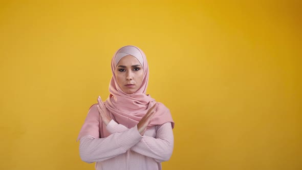 Stop Gesture Rejecting Woman Hijab Crossed Arms
