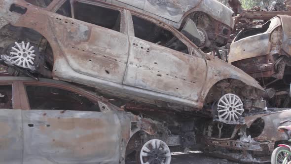 Irpin Bucha District Ukraine a Dump of Shot and Burned Cars