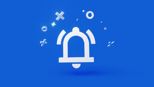Notification 3d Icon on a Simple Blue Background  Seamless Animation Loop