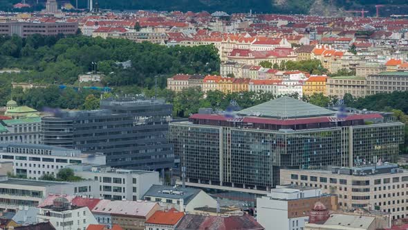 Panoramic View of Prague Timelapse From the Top of the Vitkov Memorial Czech Republic